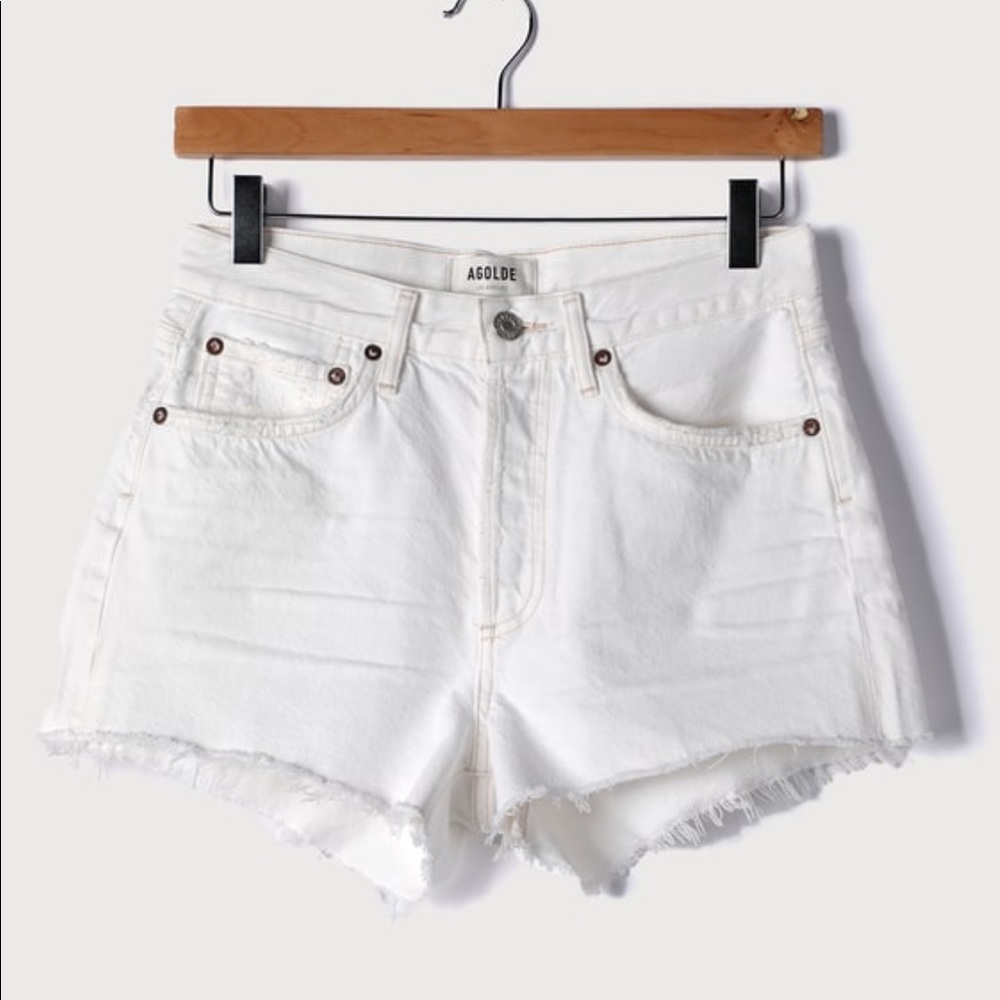 Agolde Parker White High-Waisted Cutoff Denim Shorts